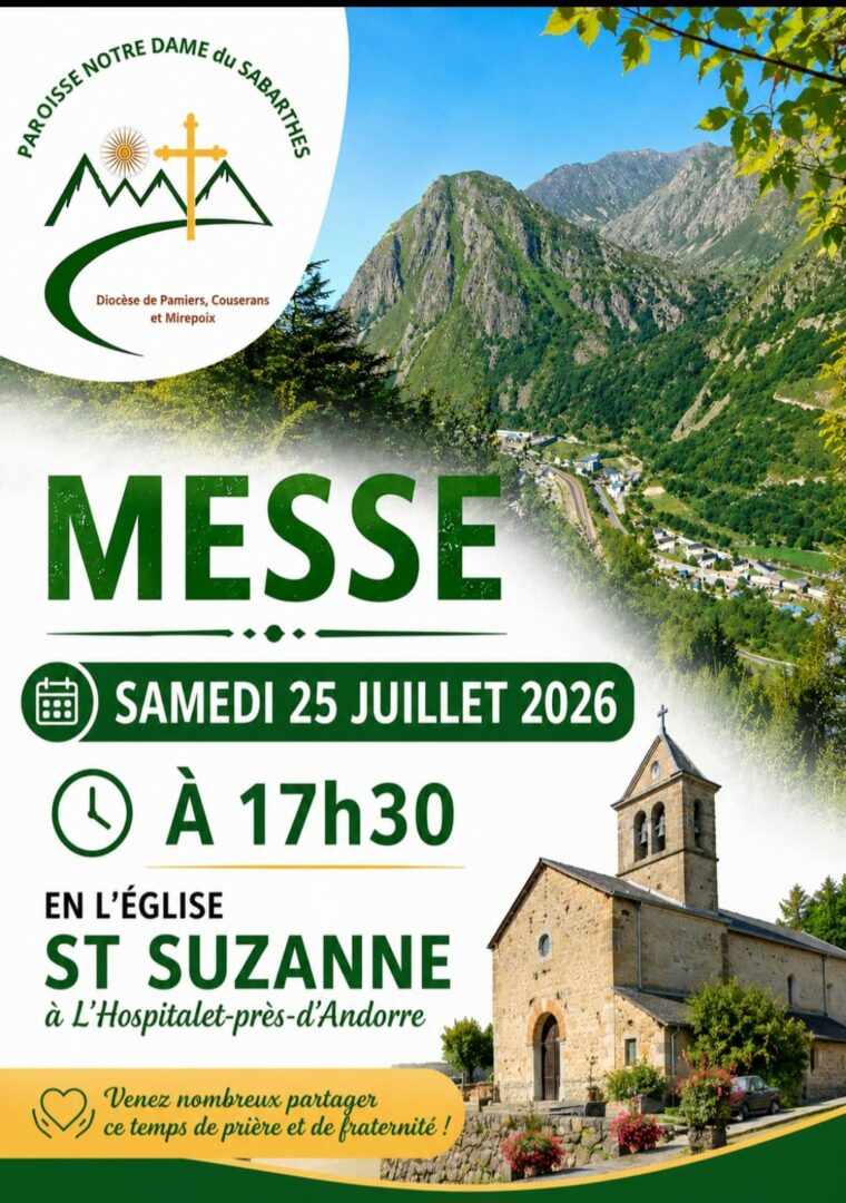 Affiche de la messe à l'Hospitalet-près-l'Andorre ce samedi 25 juillet 2026