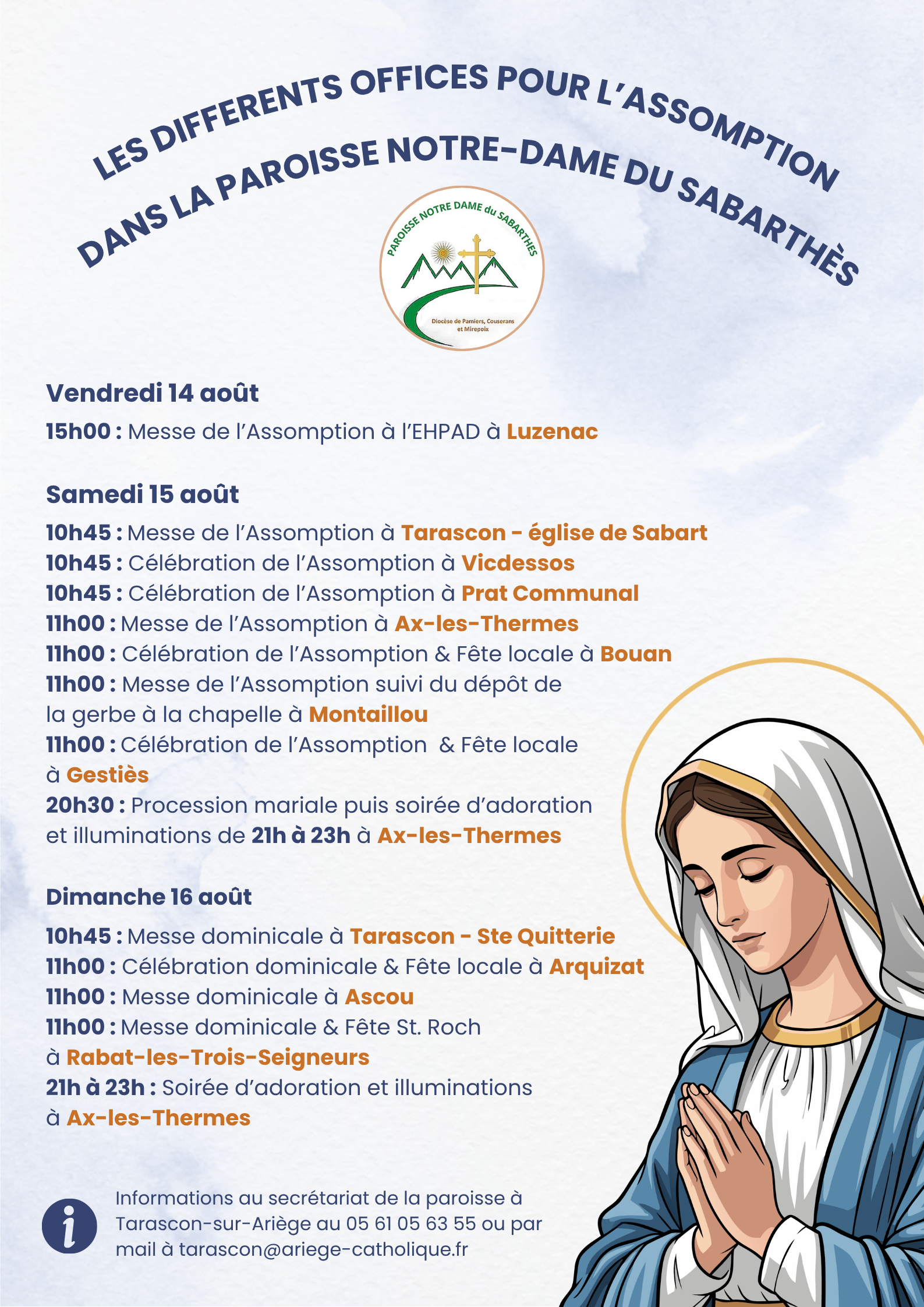 Affiche offices Assomption - paroisse Notre-Dame du Sabarthès